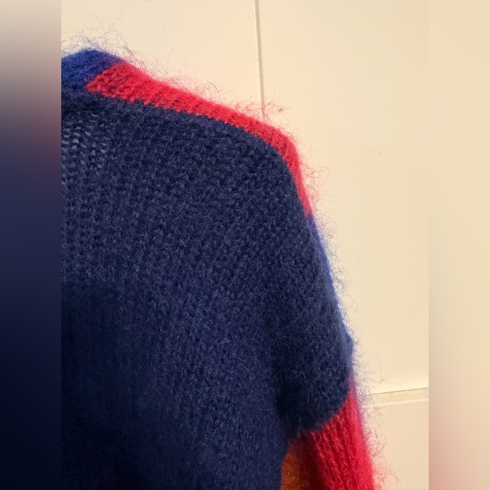 Vintage 1990s JL Plum mohair cardigan RN 40687 Argyle Harlequin Color Block - Picture 7 of 9